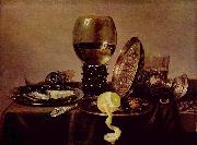 unknow artist Still life with oysters, a rummer, a lemon and a silver bowl china oil painting artist